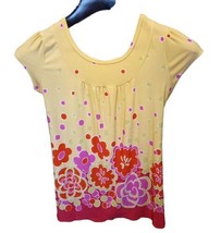 Women&#39;s Summer Flower Print Pullover Short Sleeve Loose Fit Tie Back Shirt Sz L - £11.04 GBP