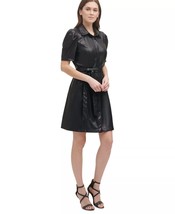DKNY Faux-Leather Shirtdress Black Size 2 $134 - £26.80 GBP