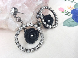 Betsy Johnson, Rhinestones and Black Designer Ear Rings - £30.37 GBP