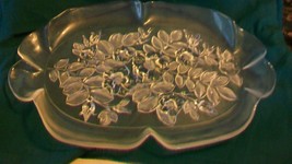 Vintage Clear &amp; Frosted Glass Serving Tray with Flowers &amp; Leaves Scallop... - £72.83 GBP