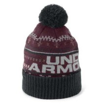 Mens Hat Under Armour Beanie Teal Red Retro Pom Pom Winter Cap-size OSFM - £11.69 GBP