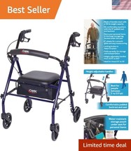 Adjustable Rolling Walker with Seat for Seniors, Foldable Design for Eas... - $90.99
