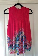 Anthropologie Deletta Floral Red Smocked High Neck Ruffle Tank Women&#39;s Large Euc - £27.69 GBP