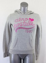 Aeropostale Hoodie Women&#39;s Medium Gray Pink Sparkle Spell Out Hooded Swe... - $10.88