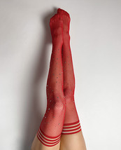 Kix&#39;ies Joely Fishnet Rhinestone Thigh High Red B - $29.69