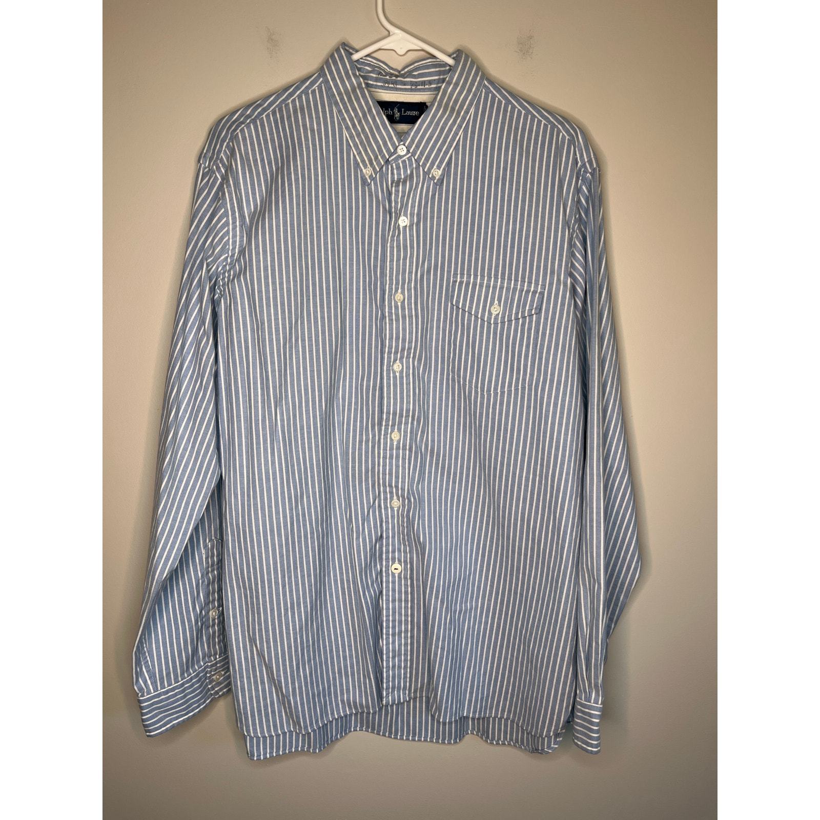 1990s Ralph Lauren Chambray Blue Pinstripe Thick Soft Old Money Shirt Ja... - $38.00
