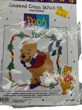 Winnie the Pooh Counted Cross Stitch Kit Pooh Skating Christmas - $16.82