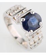 2.14 carat Blue Sapphire Solitaire and Diamond 14k White Gold Ring Size 7 - €2.720,17 EUR
