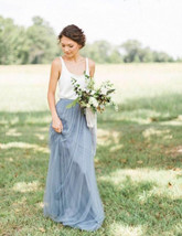 DUSTY BLUE Tulle Maxi Skirt Wedding Bridesmaid Custom Plus Size Tulle Skirt - £44.04 GBP