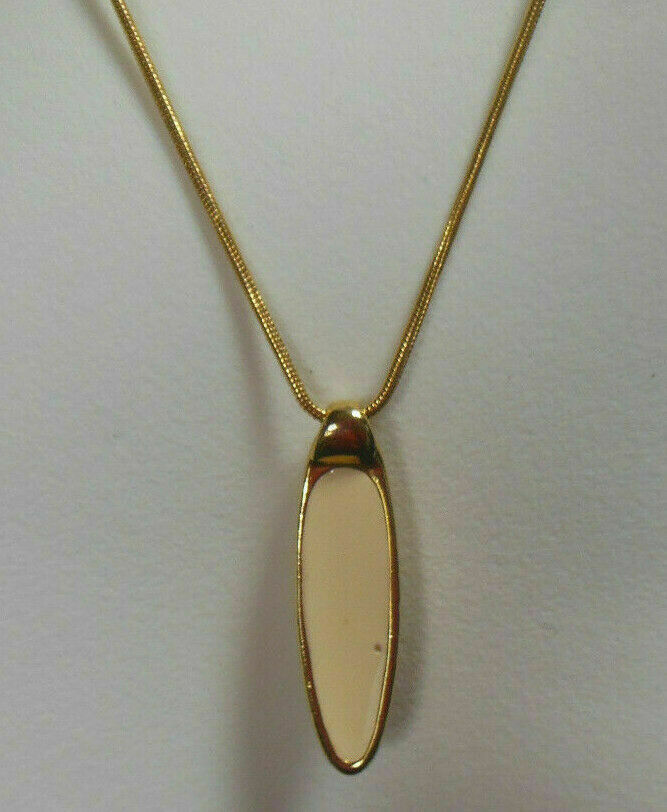 Signed Worthington Cream enamel pendant Chain Necklace - $11.87