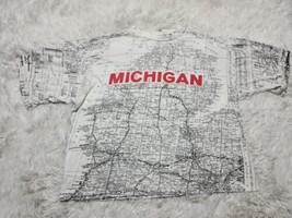 Michigan State Shirt Boxy No Tag Map All Over Roads Lower Peninsula VTG Stain* - £7.33 GBP