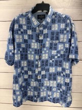 Nat Nast Mens Hawaiian Shirt Size XL Blue Geometric Camp Silk Blend Button Down - £10.95 GBP