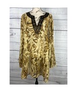 Susan Graver Tunic Top Womens 3X Embellished V Neck Semi Sheer Bell Sleeves - $19.79