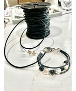 “Garden Of Peace” Handcrafted Pearl/ Forest Green Leather Bracelet/Earri... - £24.49 GBP