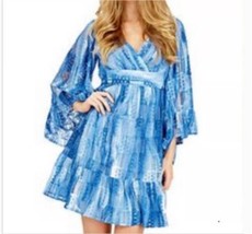 Betsey Johnson Printed Empire-Waist Lace Dress Tie Dye BLUE SZ 8 Flutter... - £24.57 GBP