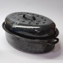 Vintage 1960s Roasting Pan With Lid - Blue Speckled Enamel Graniteware 1... - $28.79