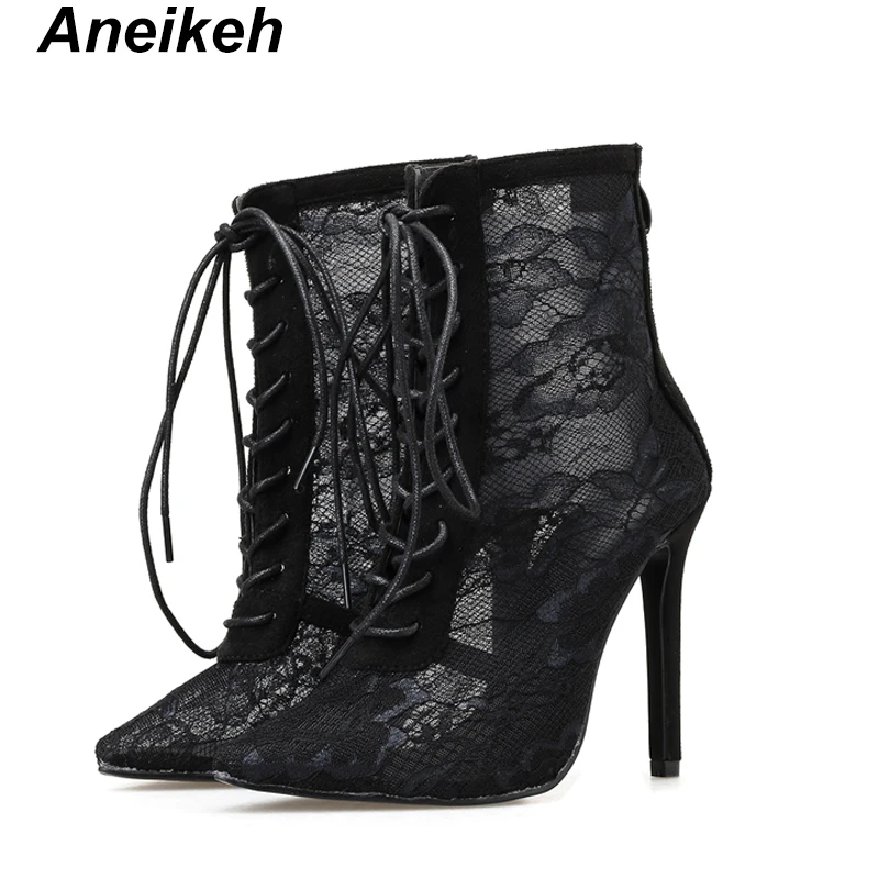 Aneikeh 2024  Mature  Women Boots  -Up Thin Ankle Pointed Toed Party Wedding Sho - £80.06 GBP