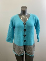 Pure Handknit Button Up Cardigan Sweater Women&#39;s S/M Blue Gray 3/4 Sleeve Cotton - £8.87 GBP