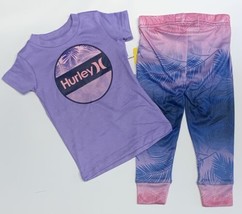 HURLEY Baby Infant Girl 2-Pc Short Sleeves Tee Shirt &amp; Pants PJs Sleepwe... - £10.26 GBP