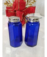 Salt And Pepper Shakers Cobalt Blue Glass Optic Panle Pattern - $33.58