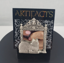 Vintage Signed JJ Cat In Mirror Pewter Tone  Pin Brooch - $16.91