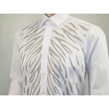 Men CEREMONIA Turkey Shirt 100% Cotton Fancy Rhine Stone #Roma 13 White Slim Fit image 10