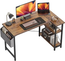 Deep Brown Cubicubi 40 Inch Small L-Shaped Computer Desk With Shelves For Home - £67.20 GBP