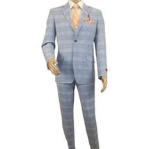 Mens Suit RENOIR English Plaid Window Pane Stretch Slim Fit Comfort 293-3 Blue image 15