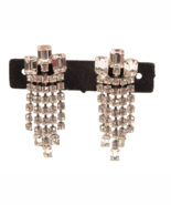 Vintage Rhinestone Dangle Earrings Clip On Rhodium Plate Prong Quality F... - €16,35 EUR