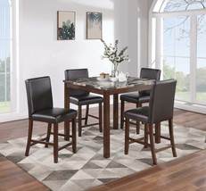 5-Pc Counter Height Dining Set, Espresso/Faux Marble - £589.49 GBP