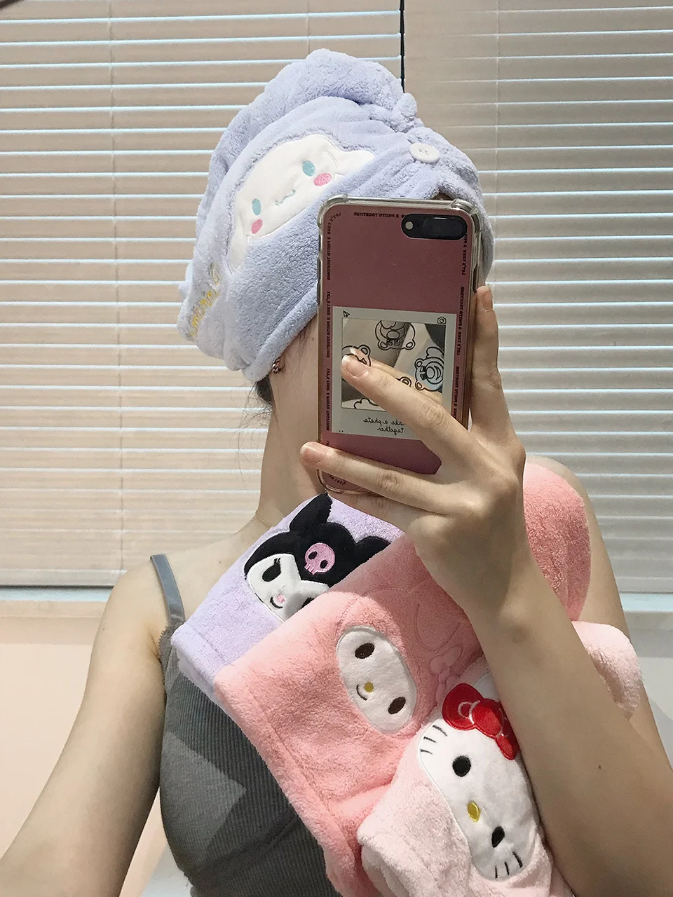 Kawaii Sanrio Girl Dry Hair Cap Plush Cute Hello Kitty Cinnamoroll Absorbent - £9.89 GBP