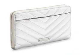 NWT Rebecca Minkoff Edie Quilted Leather Zip Wallet in Silver Metallic - £59.64 GBP
