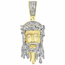 1.30 Ct Simulated Diamond 14k Yellow Gold Plated Jesus Face Drip Melt Pendant - £75.41 GBP