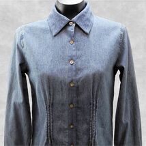 J. Jill Blue Denim Pintucks Textured Cotton Trim Long Sleeve Shirt - Wom... - $18.95