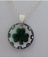 Hand painted round Shamrock Crystal Pendant - £32.75 GBP