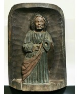 Antique Catholic Saint Religious Wood Carved Panel Wall Plaque Holy Man ... - $127.74 CAD