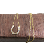 14k Horseshoe Pendant Necklace Yellow Gold Chain 19&quot; DQCZ Cubic Zirconia... - $197.99