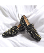 LTTL Black Spikes Men&#39;s  Loafers 46/12US Flat Gold Black Spike Rivets Re... - $84.14