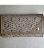 Yves Saint Laurent Continental Wallet Beige Tan Neutral Leather Canvas Tri - $135.00