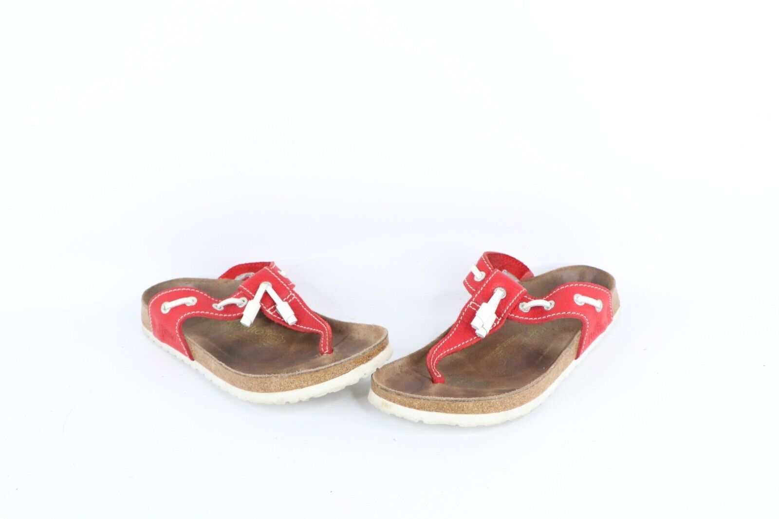 Vtg Papillio Birkenstock Womens 8 Distressed Leather Tassel Flip Flop Sa... - $49.45