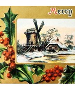 Merry Christmas 1910 Greeting Postcard Embossed Windmill Gold Farmhouse ... - $29.99