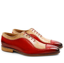 Handmade Men&#39;s Leather Oxfords Two Tone Plain Rounded Toe Party Wear Shoes-250 - £188.72 GBP