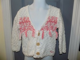 Roxy Girl Jesper Out Pink/White Knit Cardigan Sweater Size 2 Girl&#39;s NEW - £26.61 GBP