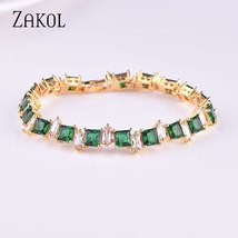 New Fashion Green Red Square Cubic Zirconia Bracelets with Gold Color for Elegan - £16.77 GBP