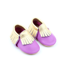 Starbie Baby Moccasins Purple Gold baby shoes toddler shoes Leather girls boy - £8.76 GBP