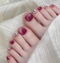 Pink Glitter Gradient Press-On Toenails with Foil Accents. Artificial re... - $448.07 MXN