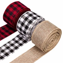 3 Rolls Wired Edge Ribbons, 30 Yards X 2 Inches Black Red Plaid Ribbon, Black Wh - £22.37 GBP