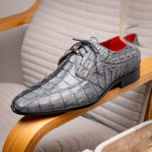 Cancun Genuine Caiman Crocodile Dress Derby's Shoes Gray image 11