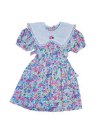Vintage 90s Floral Girls Easter Bib Dress Party 6X Pleated Watercolor Ru... - £31.14 GBP