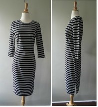 Ann Taylor Back white striped knit midi body hugging dress size M new - £31.06 GBP